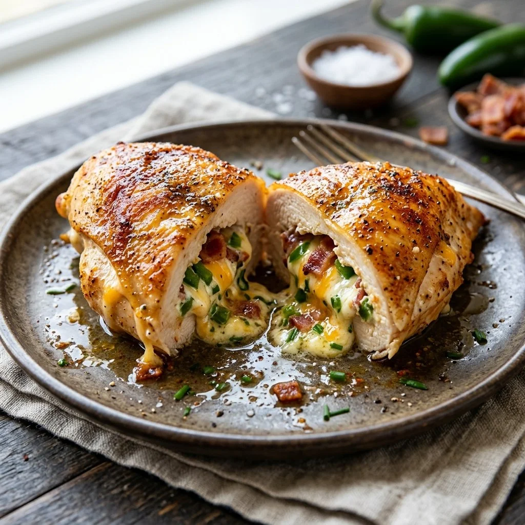 Jalapeno popper stuffed chicken with creamy cheese and jalapenos