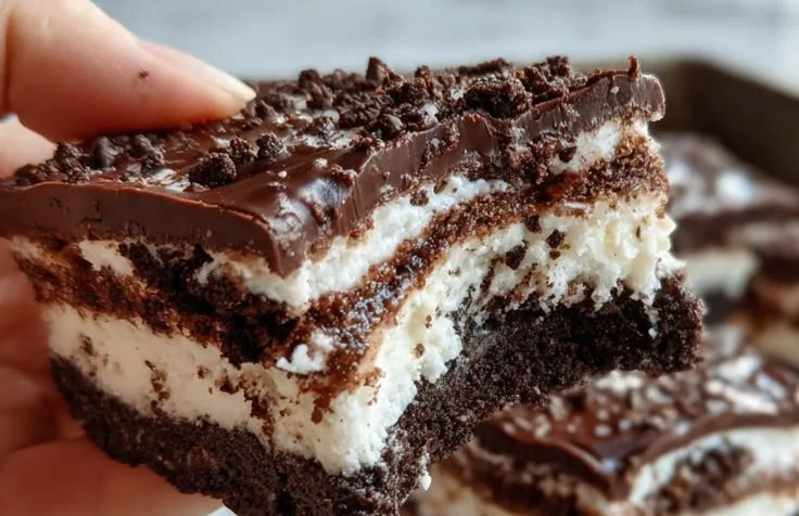 Delicious layered Oreo dessert bars ready to be served