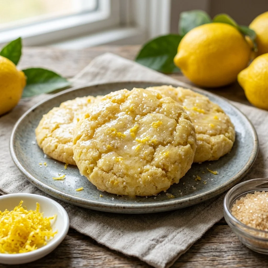 Plate of freshly baked lemon drop cookies with a hint of zest