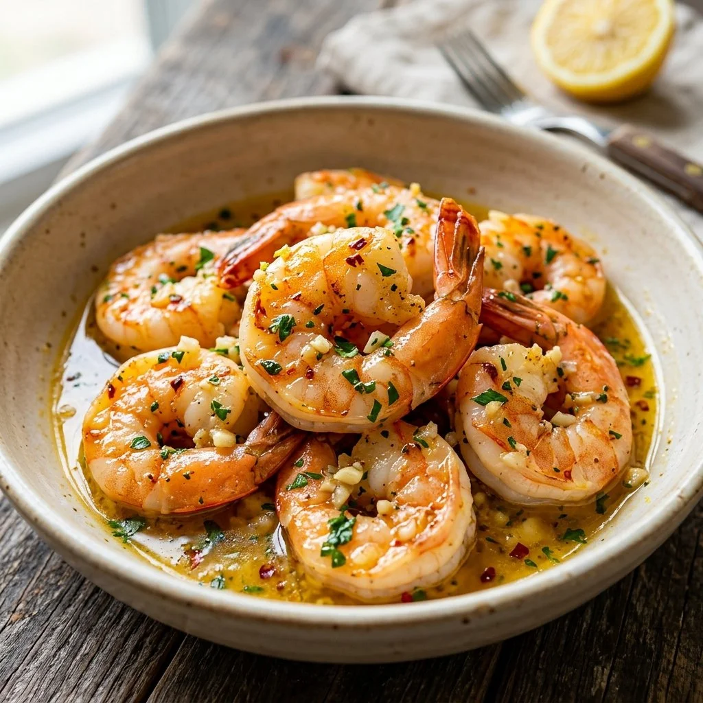Delicious lemon garlic butter shrimp dish served on a plate