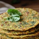 Homemade Lentil Spinach Flatbread served on a wooden table