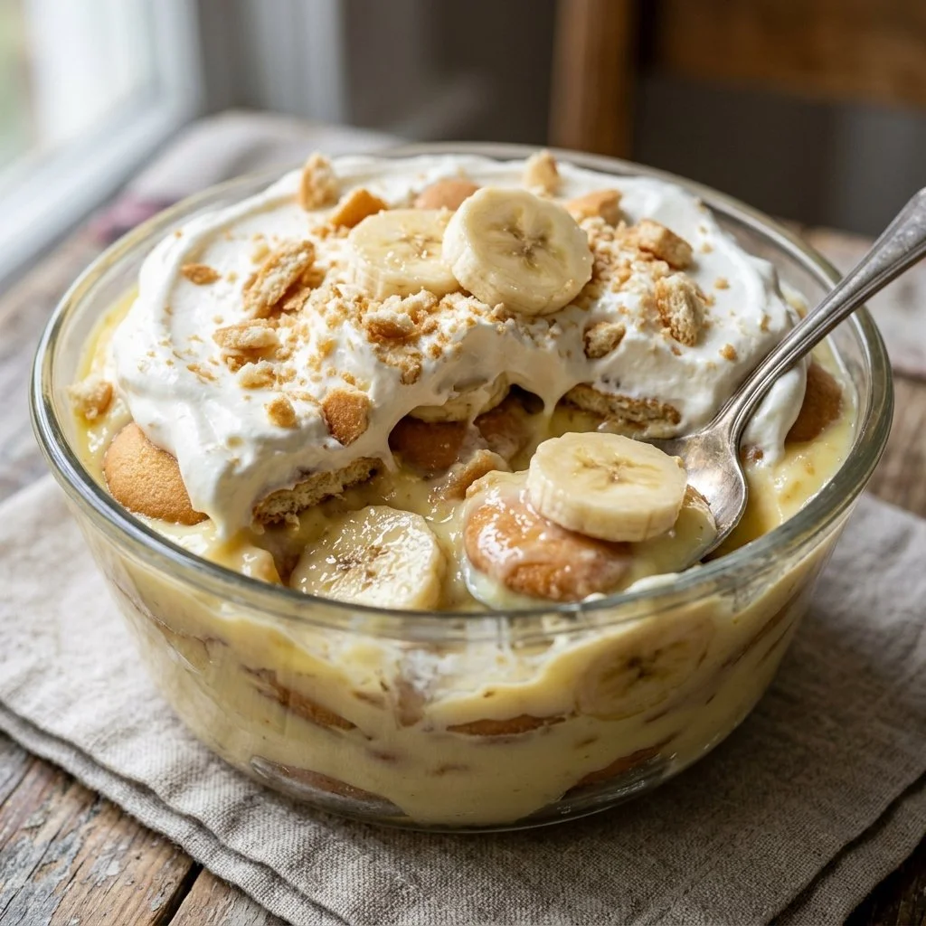 Delicious banana pudding from Magnolia Bakery served in a glass bowl.