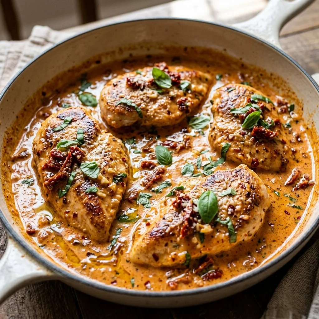 Delicious Marry Me Chicken served with creamy sauce and herbs