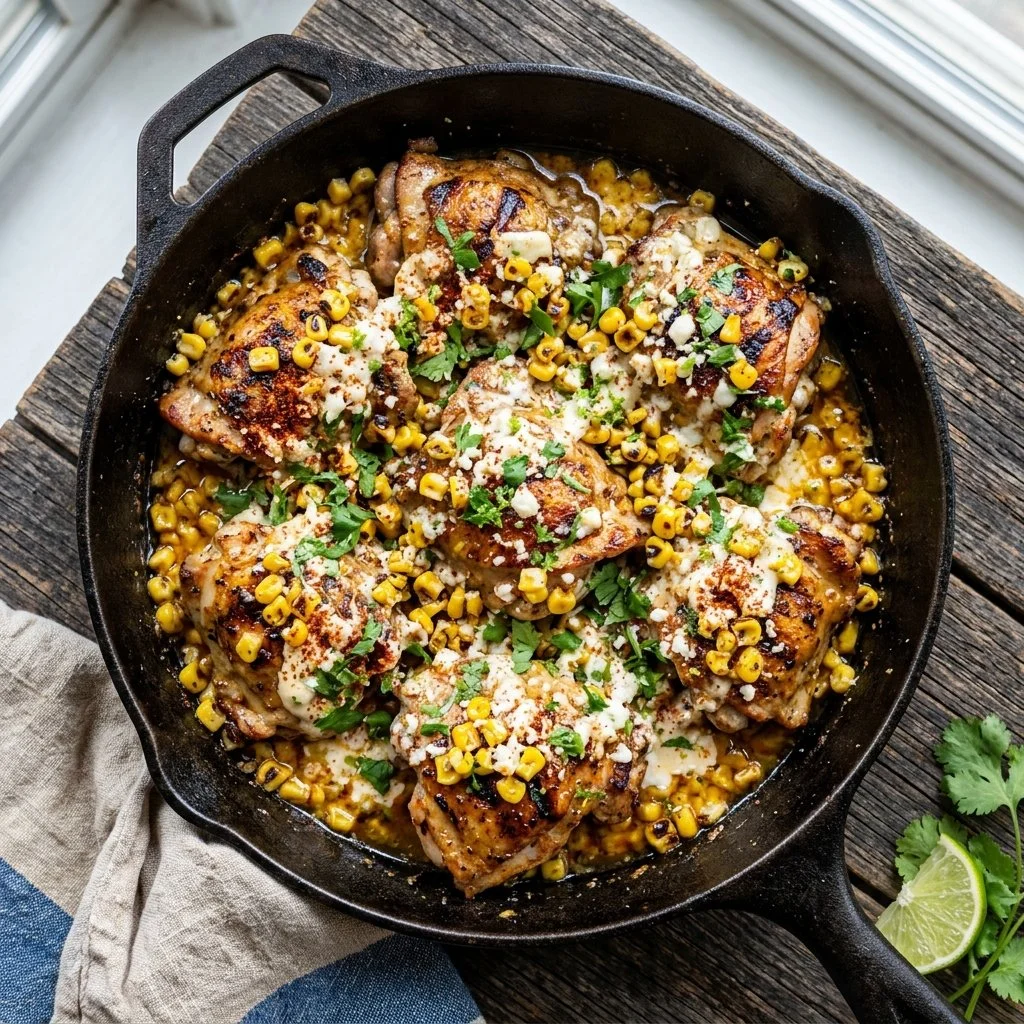 Delicious Mexican Street Corn Chicken dish garnished with cheese and cilantro