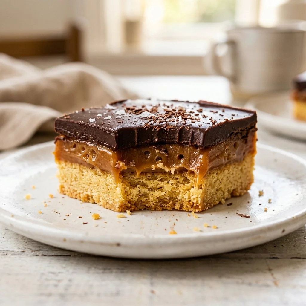 Delicious Millionaire's Bars with chocolate, caramel, and crunchy toppings.