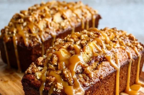 Mini caramel banana bread loaves with a delicious condensed milk glaze