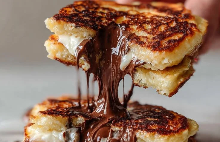 Delicious mini chocolate pancake bites stacked on a plate.