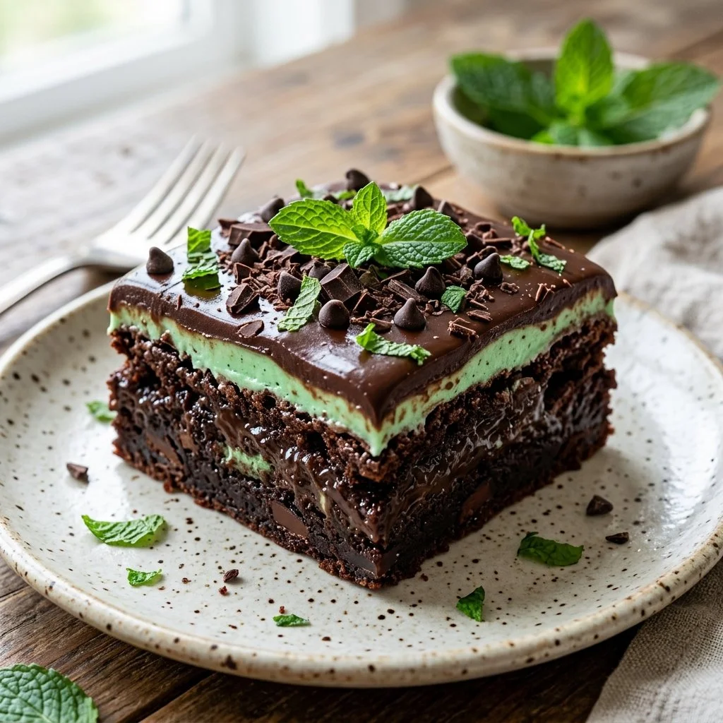 Delicious Mint Chocolate Brownies with a rich mint flavor and chocolatey texture