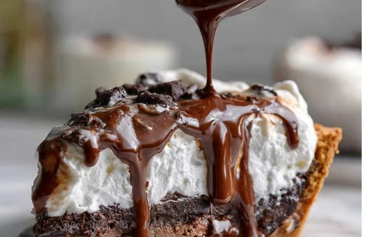 Delicious Mississippi Mud Pie with chocolate layers and meringue topping