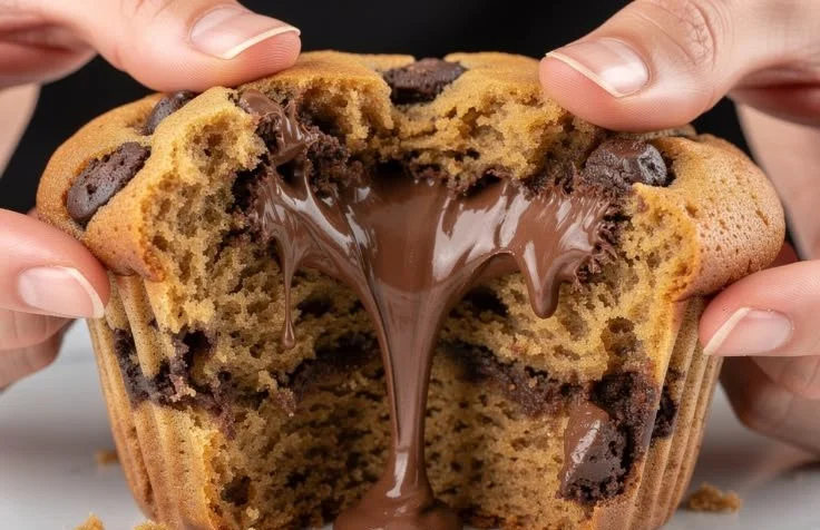 Muffins filled with cookie butter and Nutella, showcasing a delightful dessert treat.