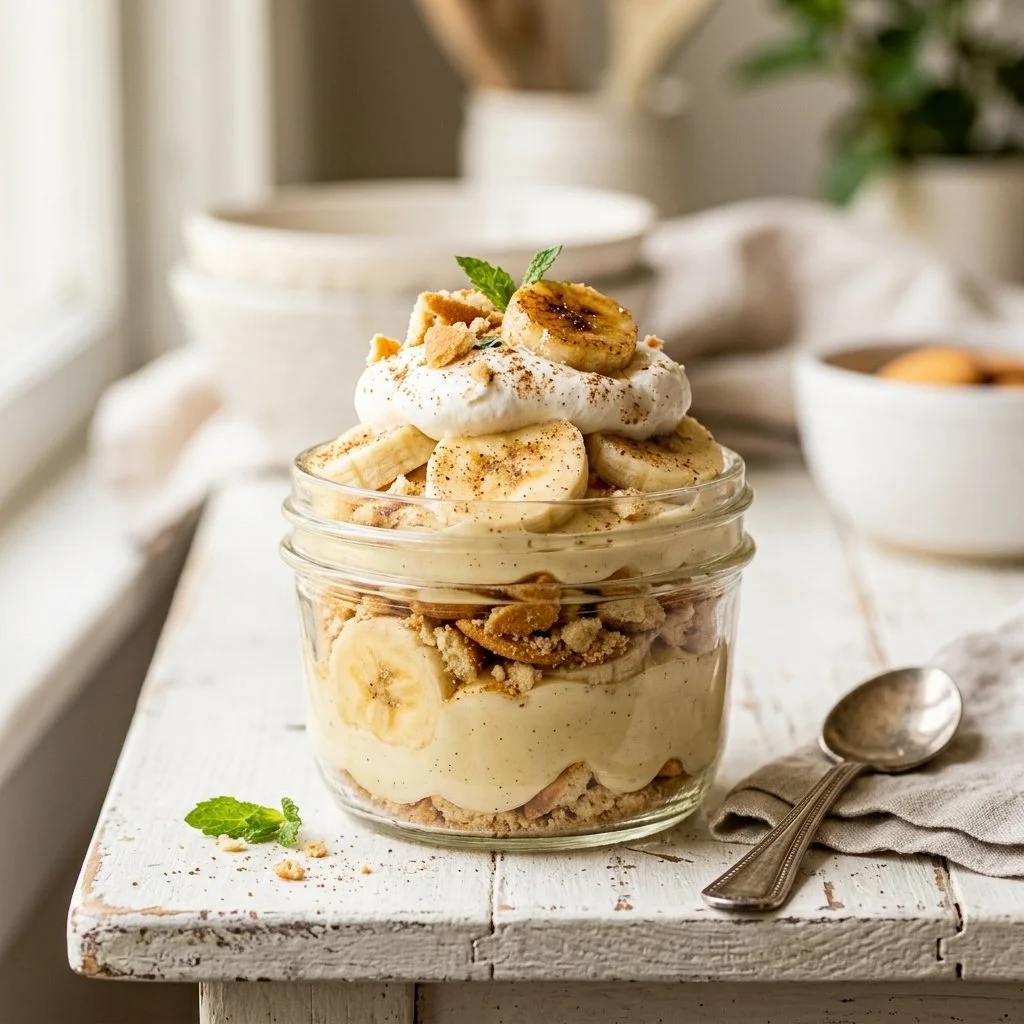 No-bake banana pudding with layers of banana and vanilla wafers