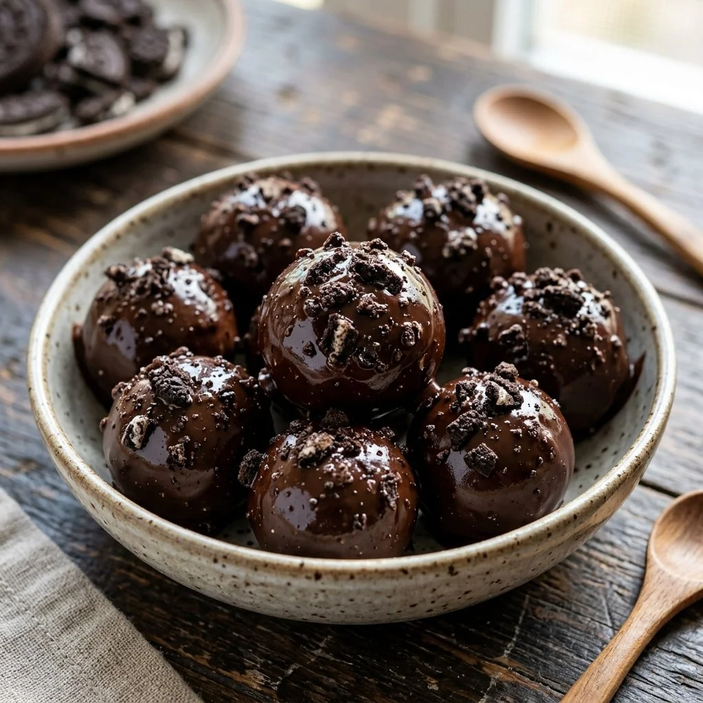 No-Bake Oreo Balls dessert made with crushed Oreos and cream cheese