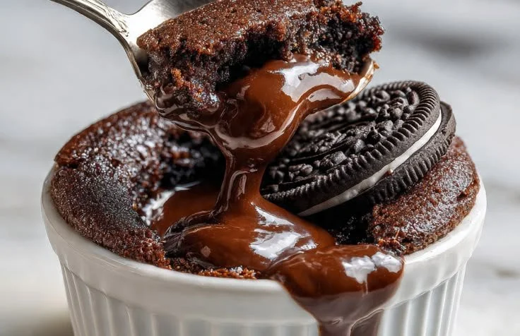 Oreo Chocolate Lava Cake served on a plate, topped with crushed Oreos.