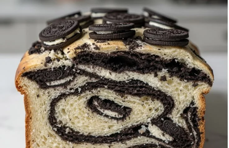 Delicious Oreo Cream Swirl Bread ready to be served