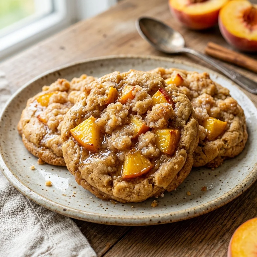 Delicious Peach Cobbler Cookies with fresh peaches and a crumbly topping.
