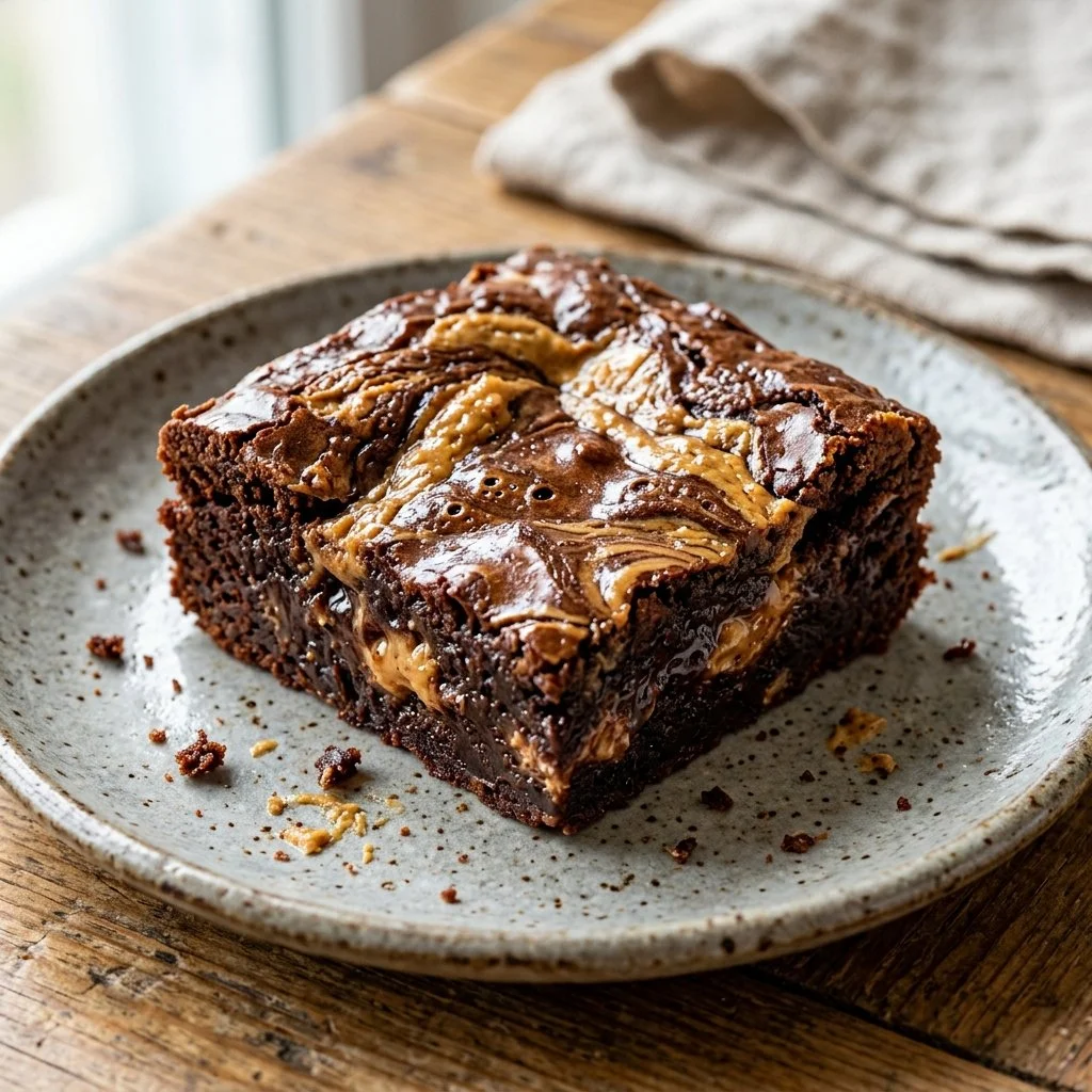 Delicious homemade peanut butter brownies on a plate