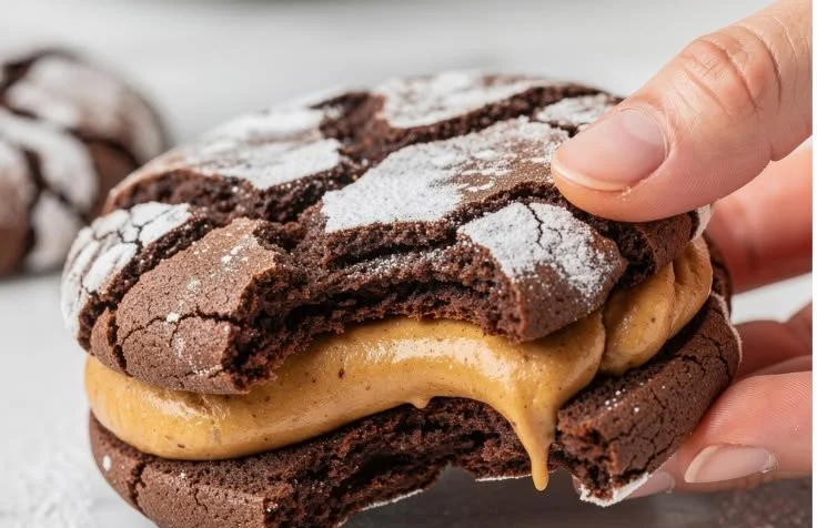 Delicious peanut butter-filled soft crinkle cookies on a plate