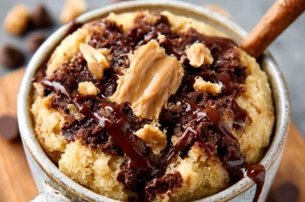 Delicious peanut butter mug cake served in a mug, ready to enjoy.