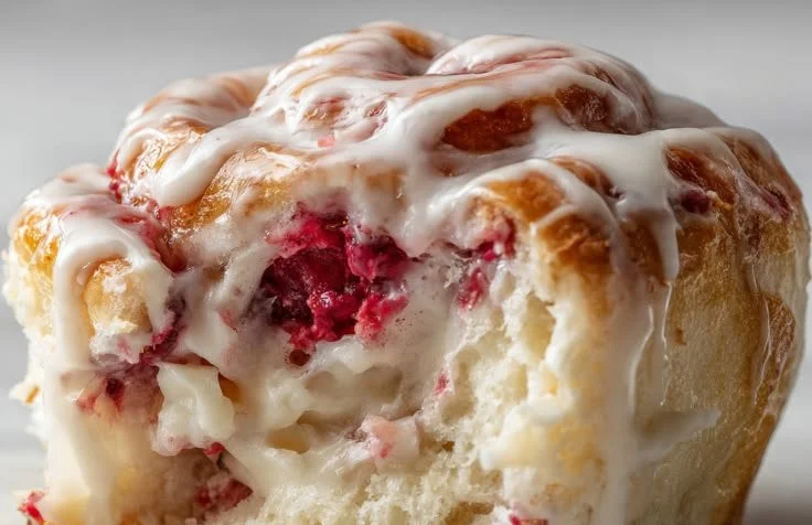 Homemade Raspberry Cream Cheese Rolls with a sweet raspberry swirl.