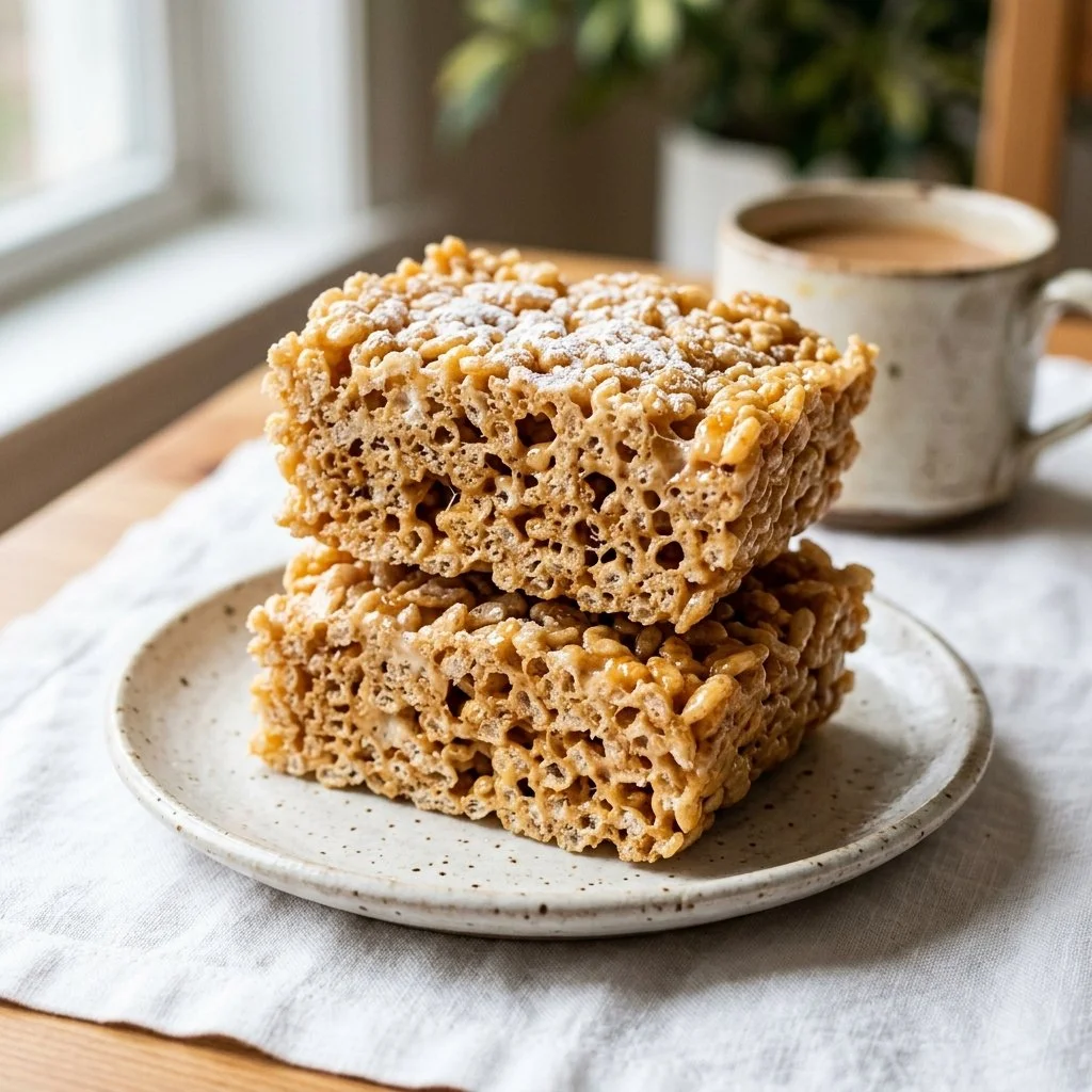 Homemade Rice Krispie Treats with gooey marshmallows and crispy cereal