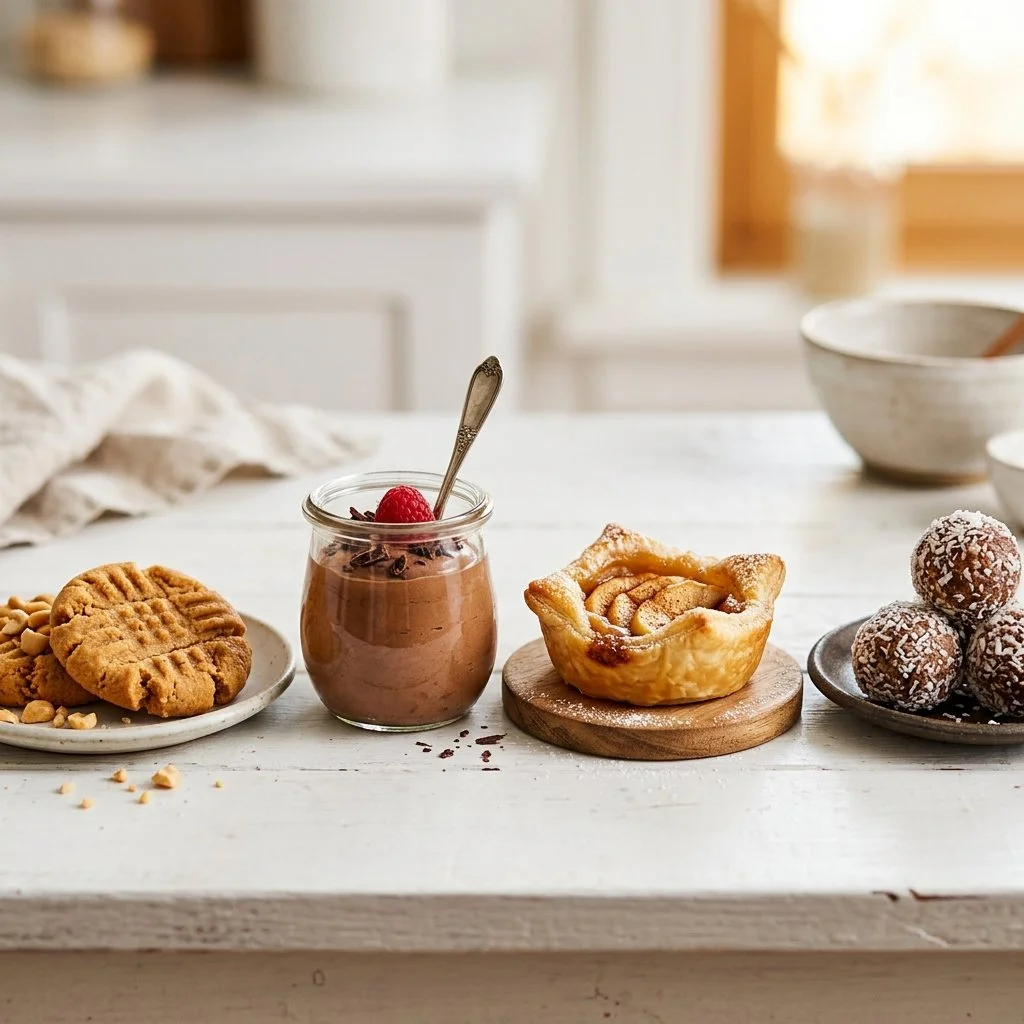 A variety of easy 3-ingredient desserts displayed on a table