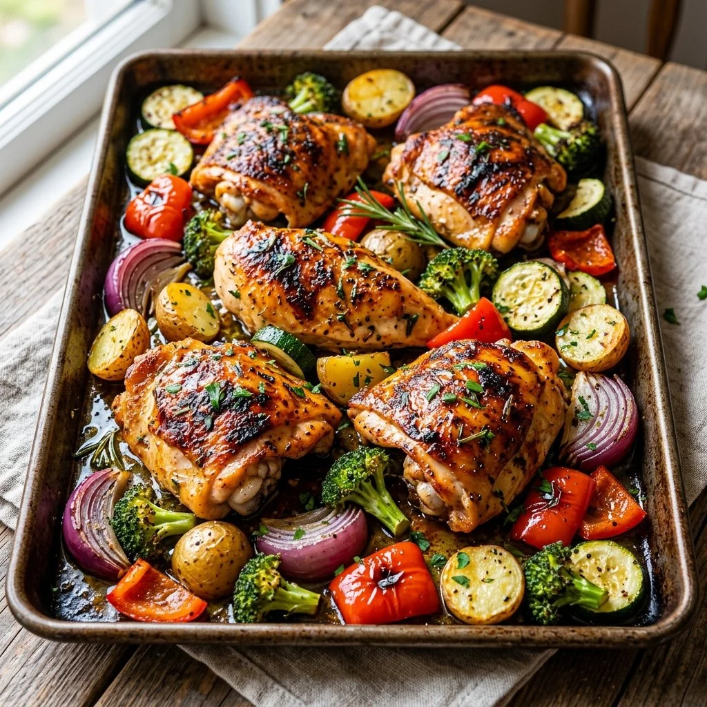 Sheet Pan Chicken with roasted vegetables for a quick and healthy meal
