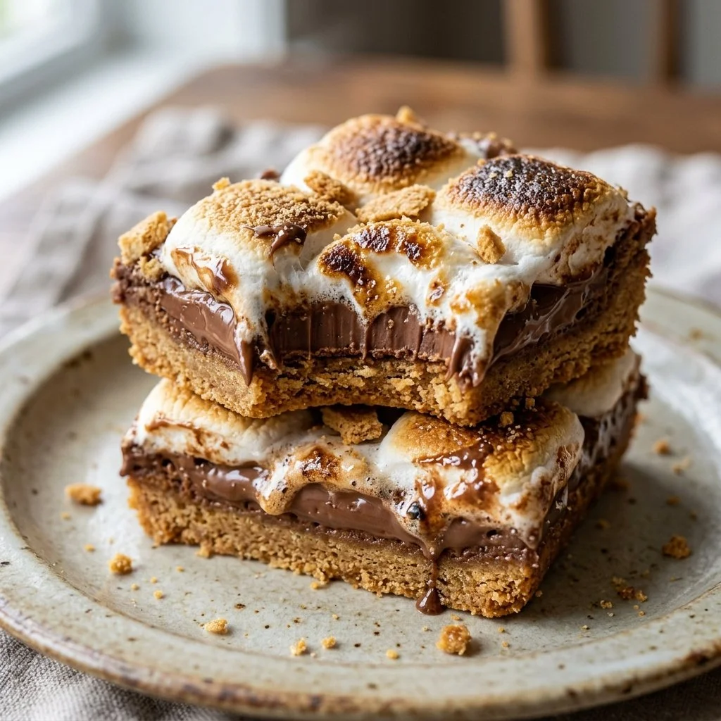 Delicious, chewy S'mores Cookie Bars with chocolate and marshmallow topping