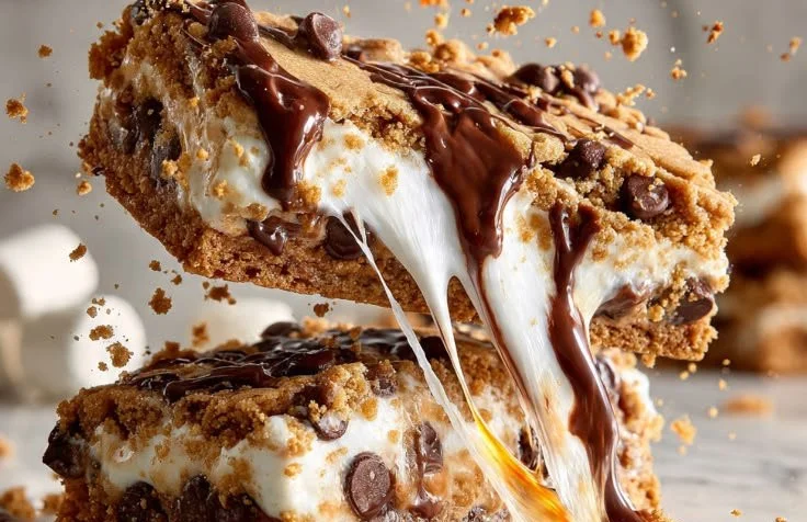 Delicious homemade S'mores Cookie Bars with chocolate and marshmallows
