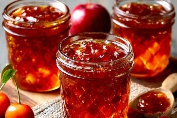 Delicious spiced crabapple jelly in a jar for fall recipes