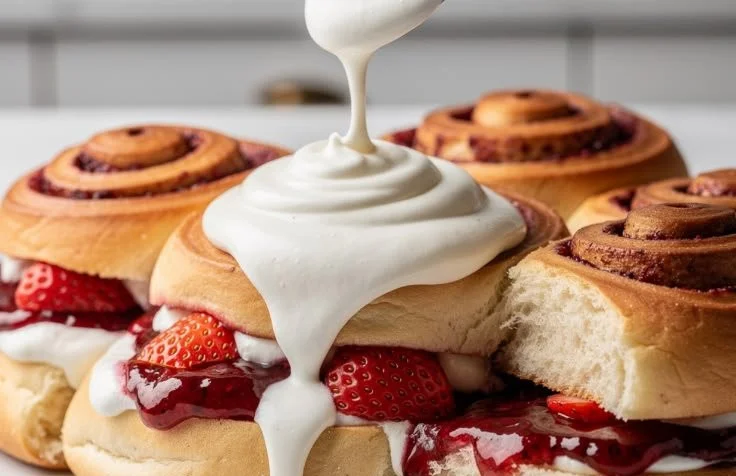Delicious Strawberry Cream Rolls ready to be served as a dessert.