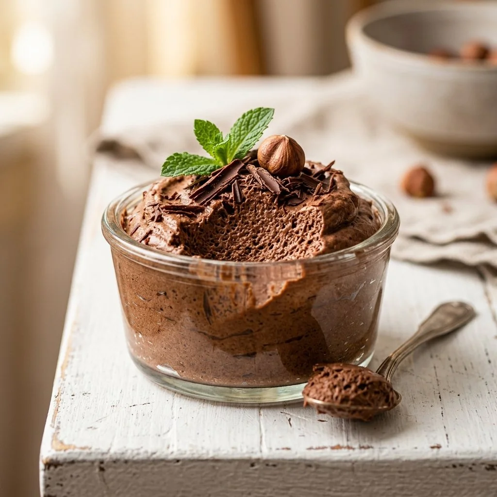 Delicious two-ingredient Nutella mousse dessert served in a glass