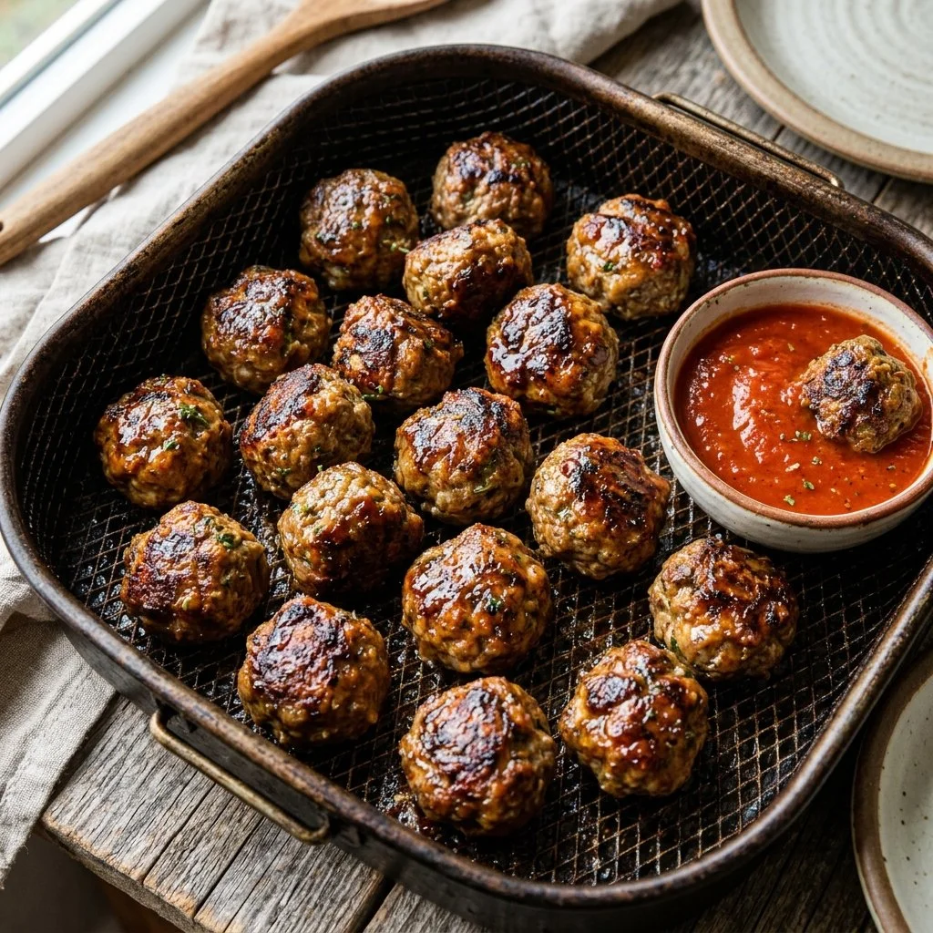 Juicy air fryer meatballs cooked to perfection in an air fryer
