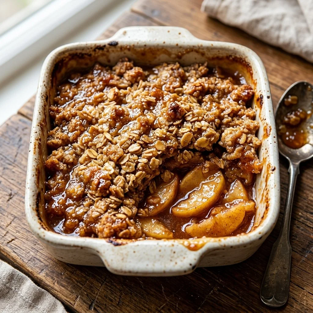 Delicious homemade Apple Crisp with spiced apples and crunchy topping