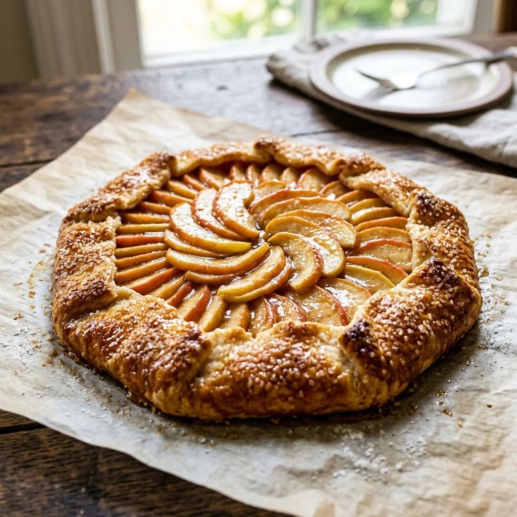 Delicious homemade apple galette with flaky crust and caramelized apples