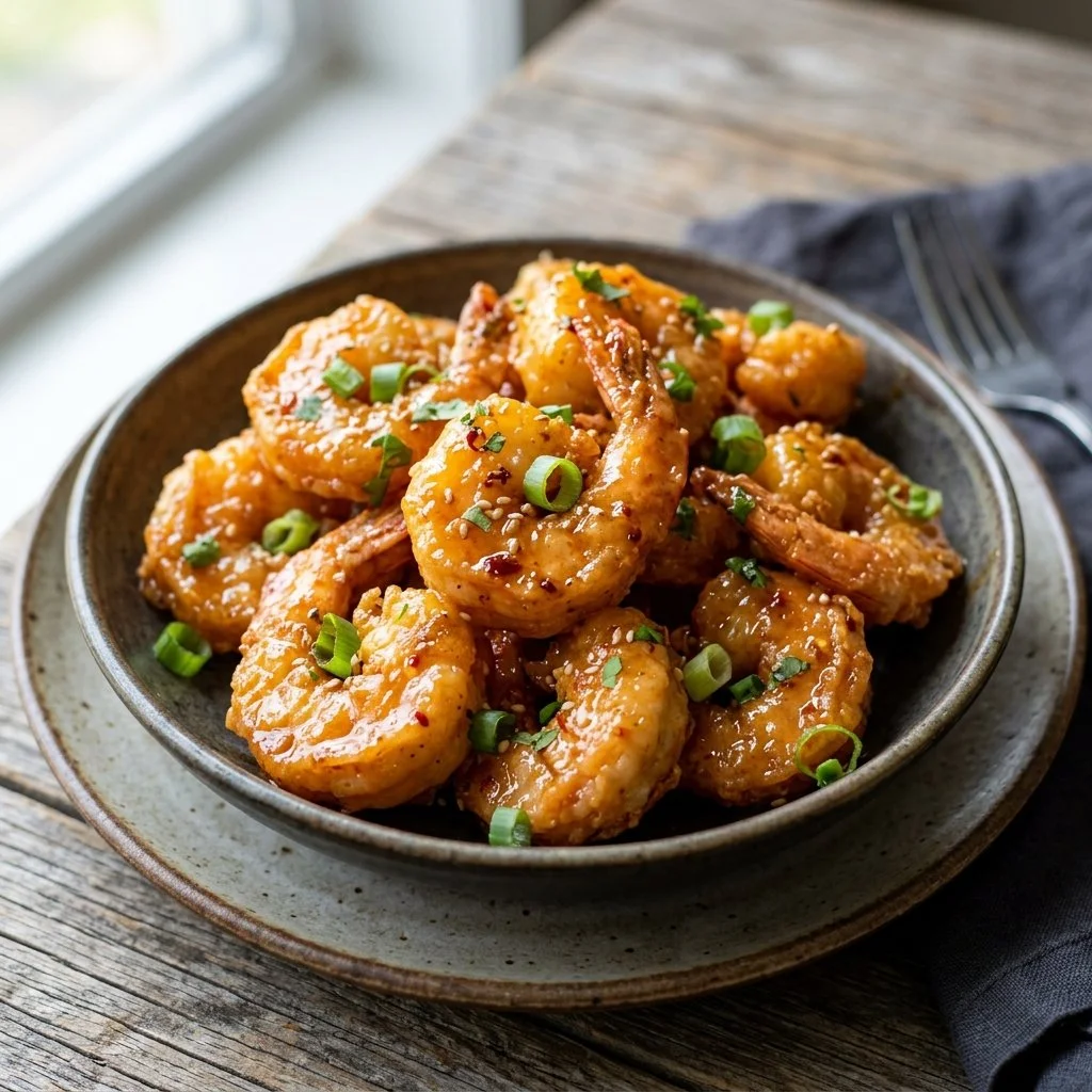 Delicious Bang Bang Shrimp served with a spicy, creamy sauce on a plate.