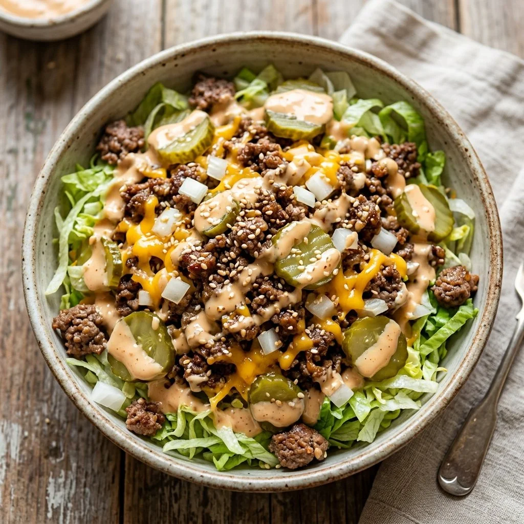 Big Mac Salad with fresh ingredients and burger flavors