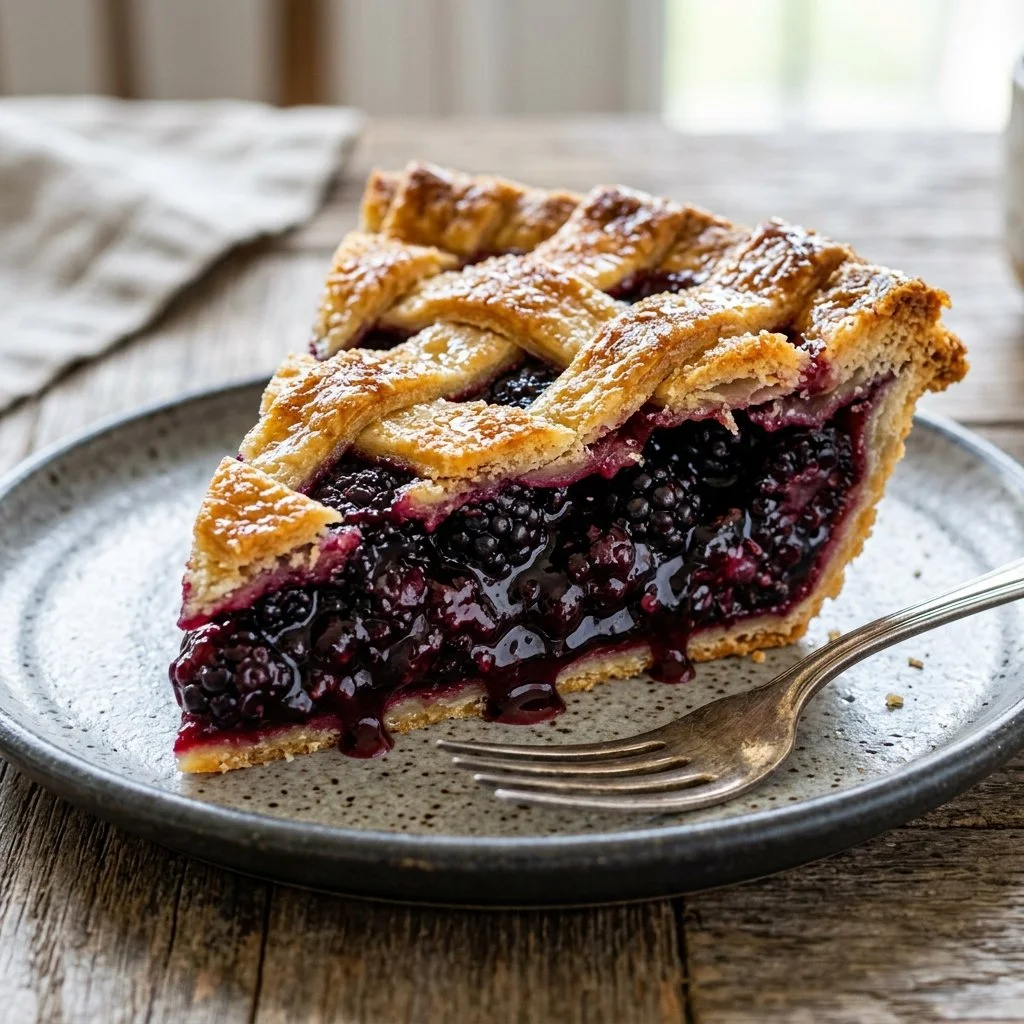 Delicious homemade blackberry pie with a flaky crust and fresh berries