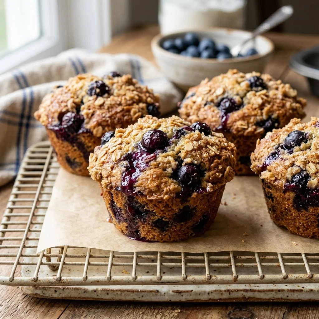 Delicious blueberry buttermilk muffins fresh out of the oven