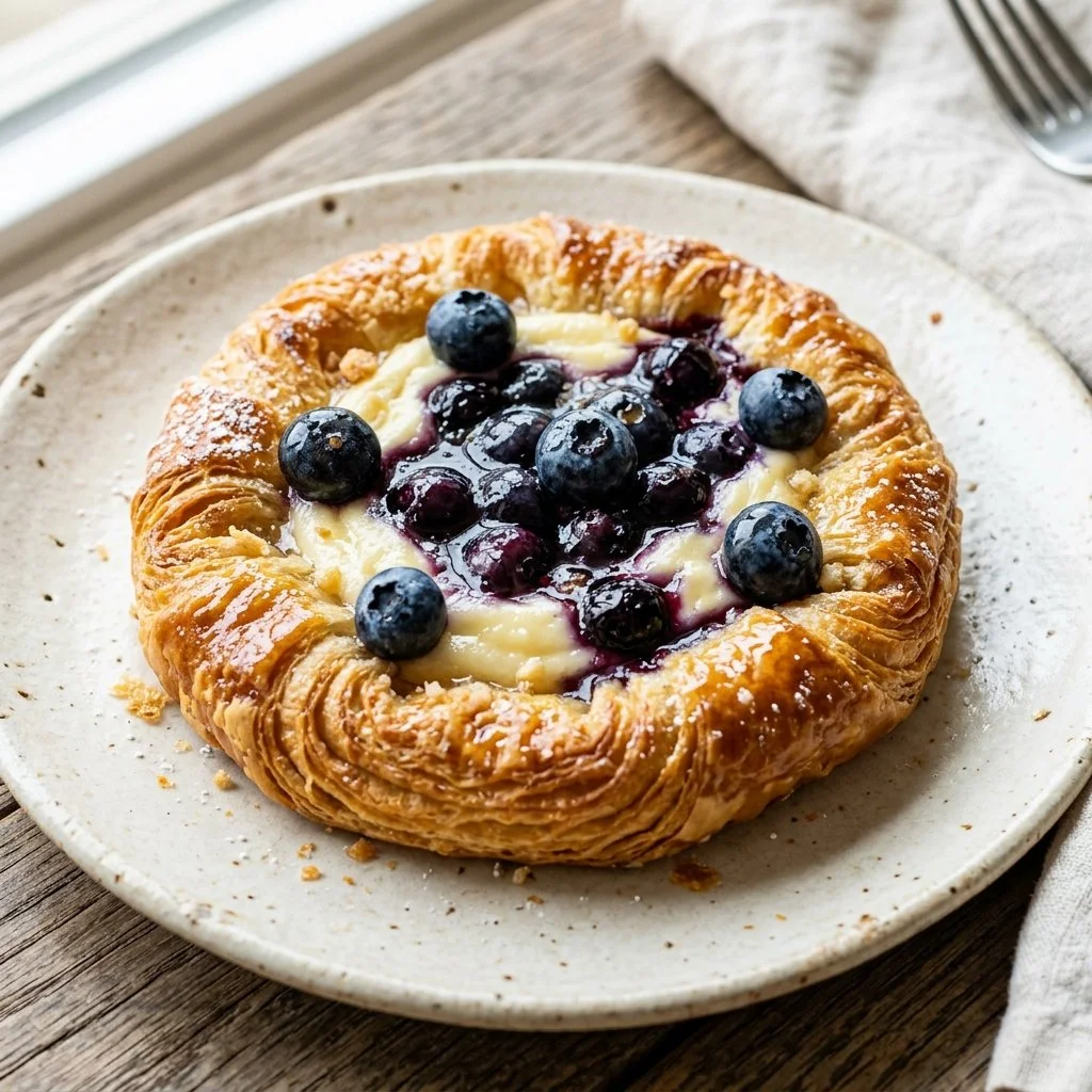 Delicious Blueberry Cream Cheese Danish pastry on a plate.