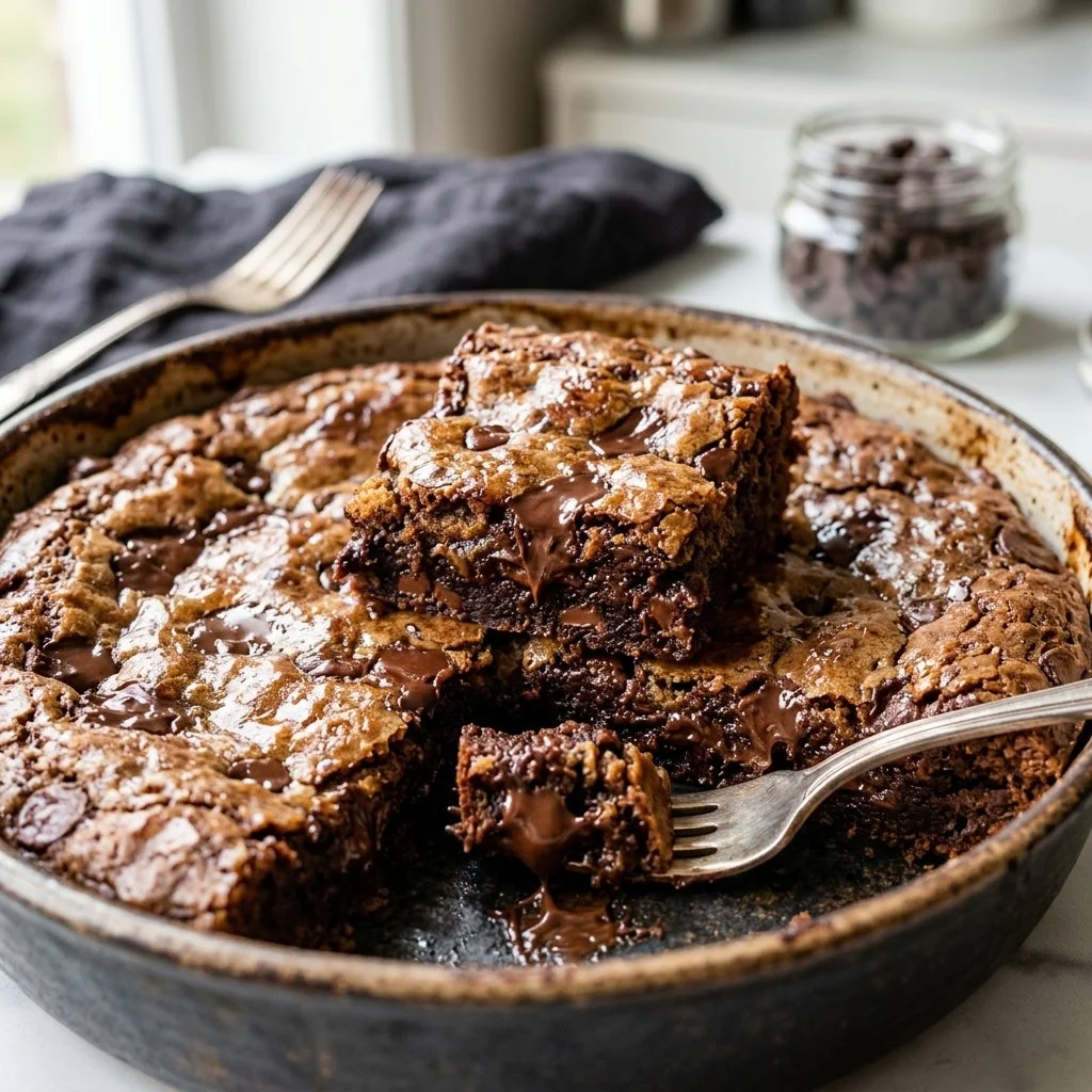 Delicious homemade Brookies featuring layers of brownie and cookie dough.
