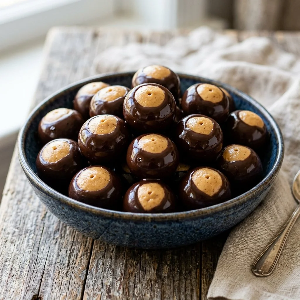 Delicious homemade Buckeye Balls made with chocolate and peanut butter