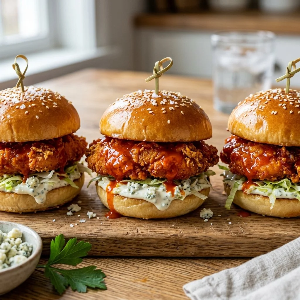 Buffalo Chicken Sliders served on a platter with garnishes