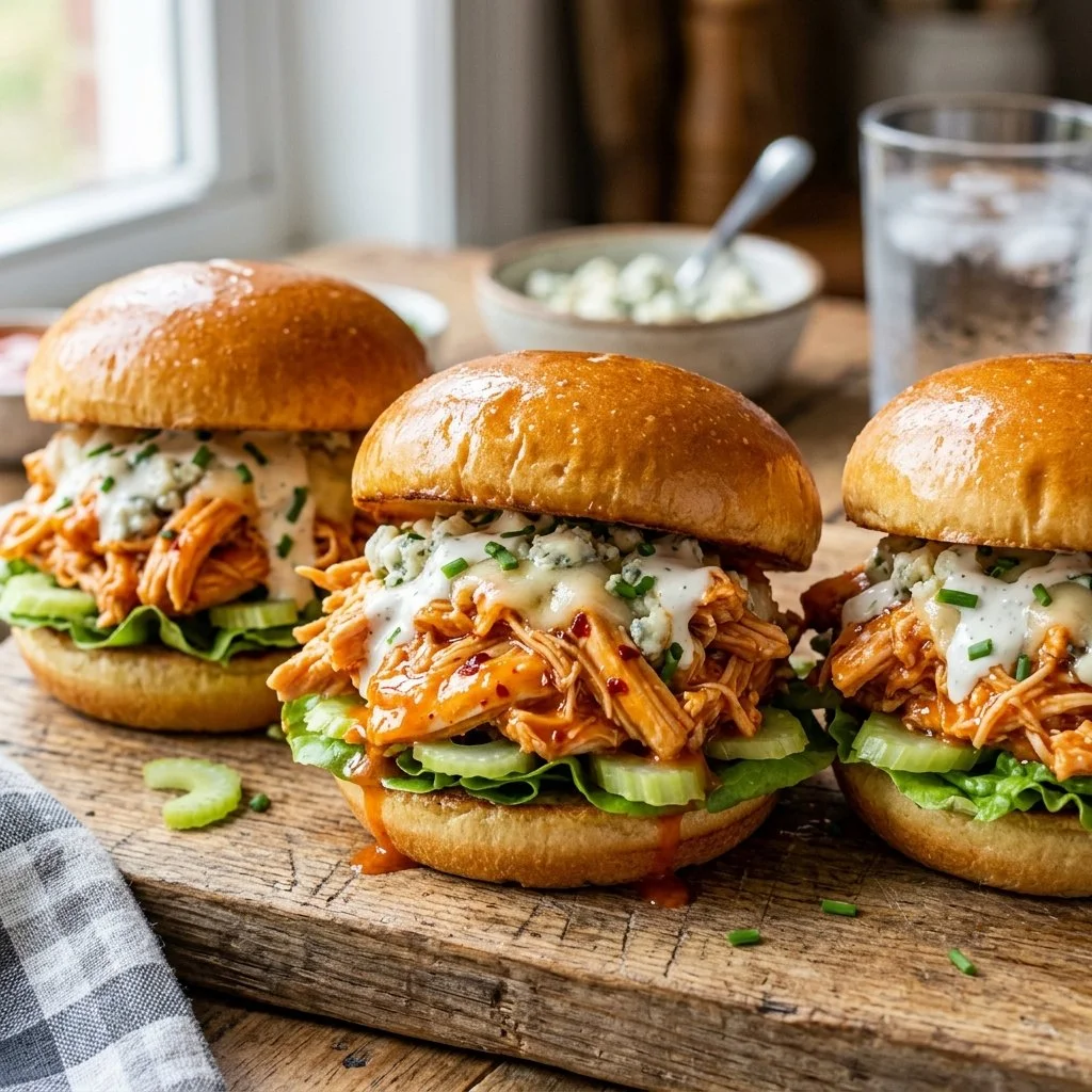 Buffalo Chicken Sliders served on a platter with garnishes