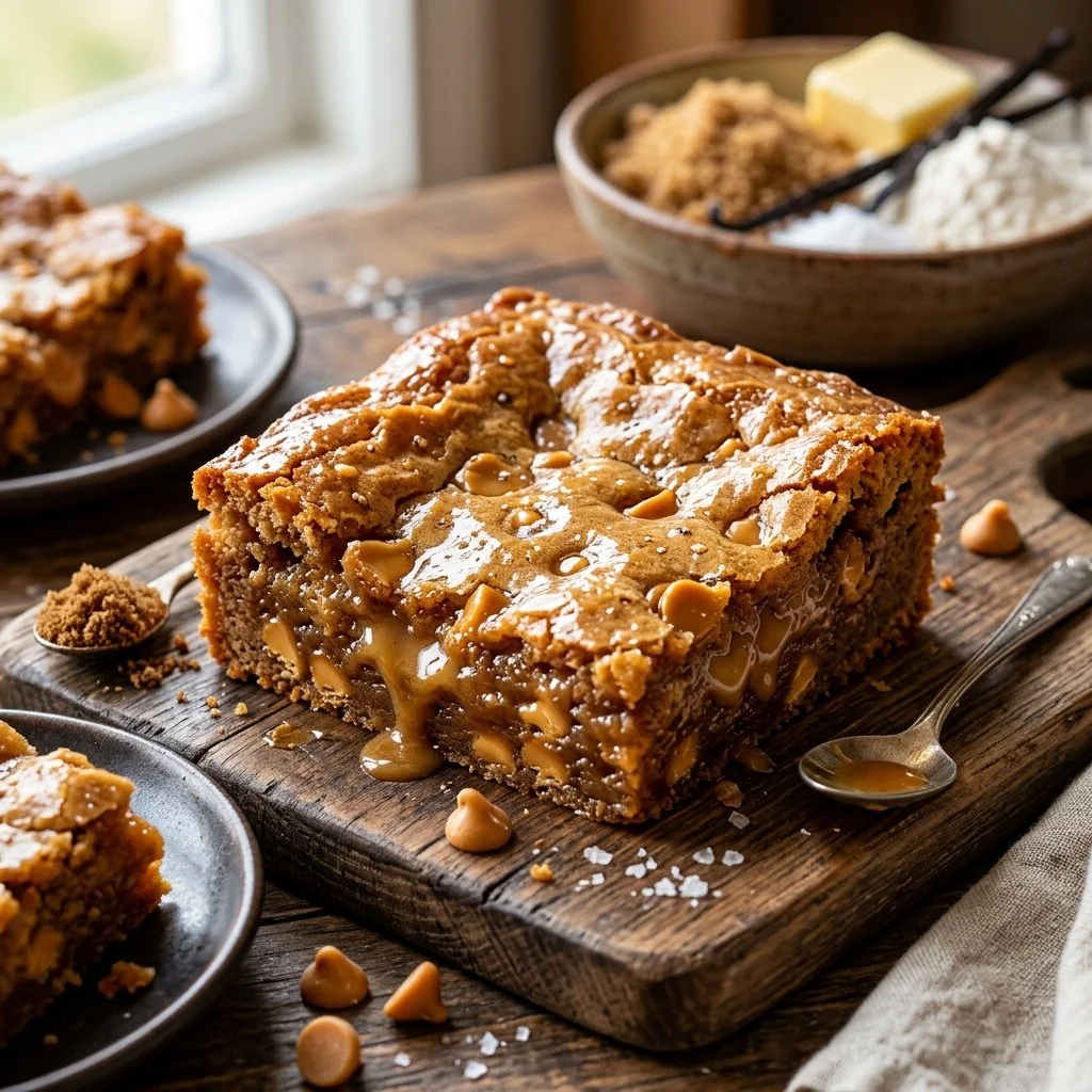 Delicious homemade Butterscotch Blondies displayed on a plate