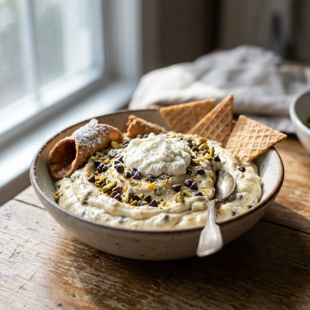 Delicious Cannoli Dip served with fruit and cookies