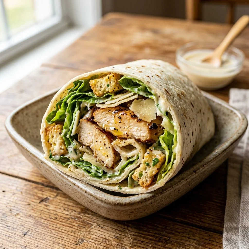 Delicious Chicken Caesar Salad Wrap with fresh ingredients and savory chicken.