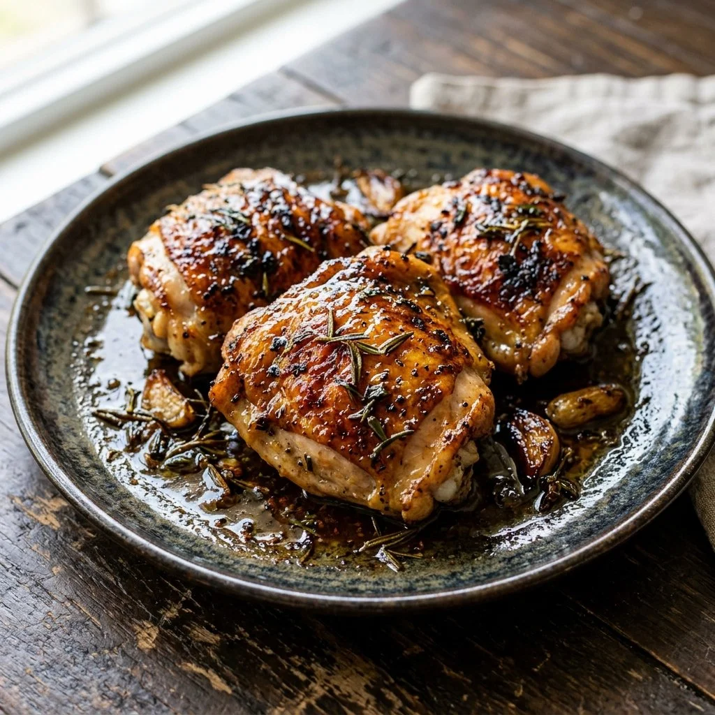 Oven-roasted chicken thighs seasoned and ready to eat