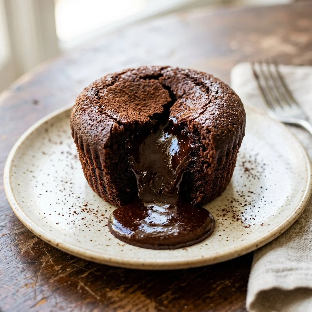 Decadent Chocolate Lava Cake with gooey chocolate center and fresh berries