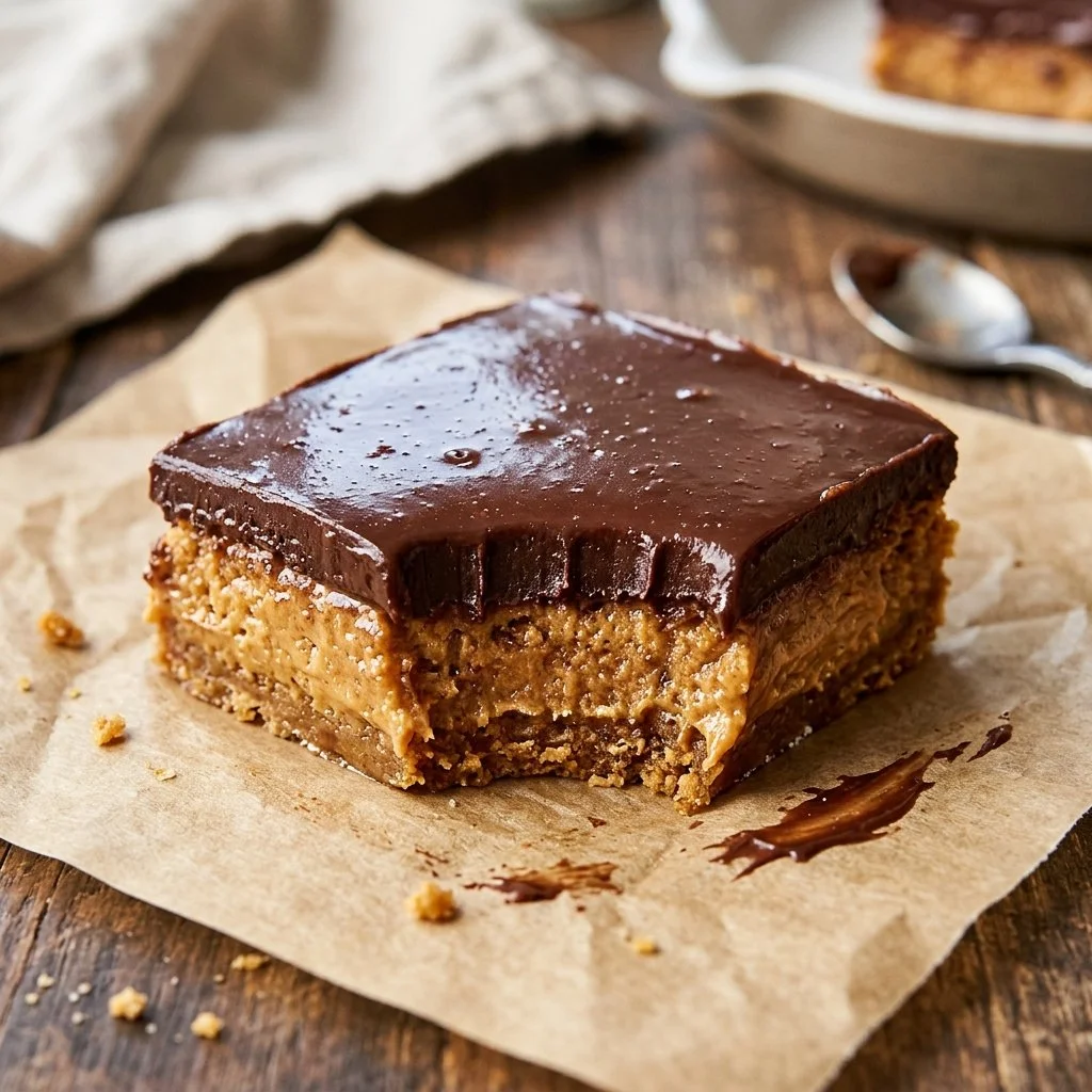 Delicious homemade Chocolate Peanut Butter Bars with chocolate drizzle and peanut butter filling