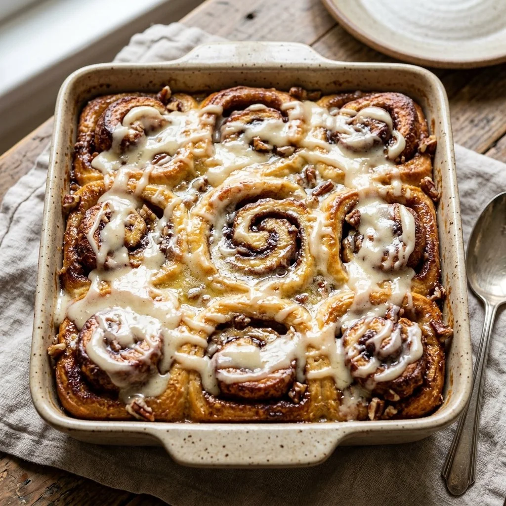 Delicious cinnamon roll casserole baked to perfection, ideal for breakfast or brunch.